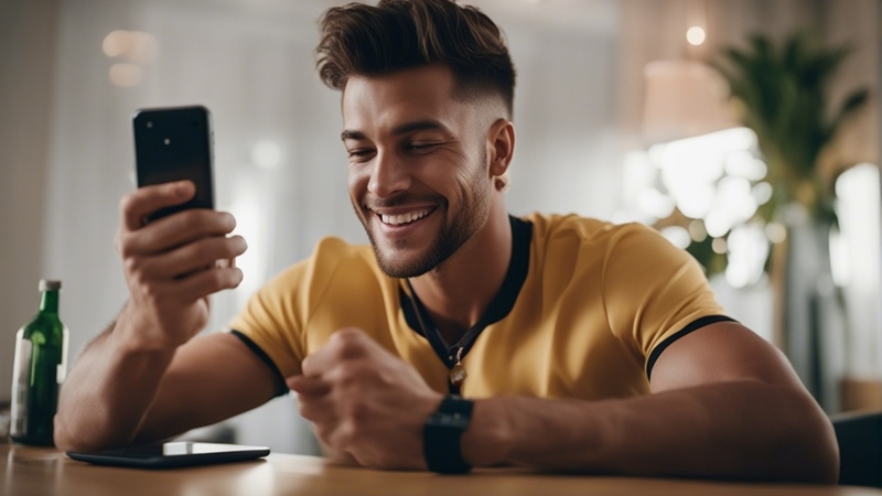 Ein junger Wettender, der seine Sportwetten-App in der Hand hält