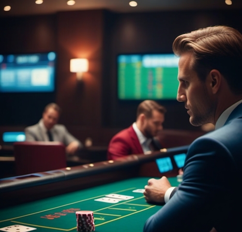 Ein Pokerspieler, der an einem Tisch sitzt