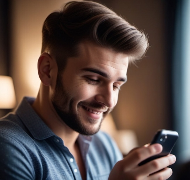 Ein glücklicher Wettender auf seinem Smartphone
