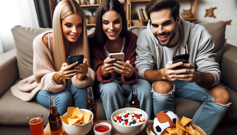 Freunde, die nach einem guten Plan suchen, um mit ihrem Handy zu wetten